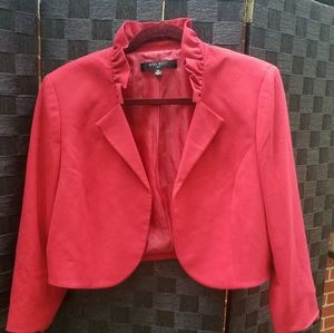 Nine West Cropped Blazer Frilled Collar 3/4 Sleeve